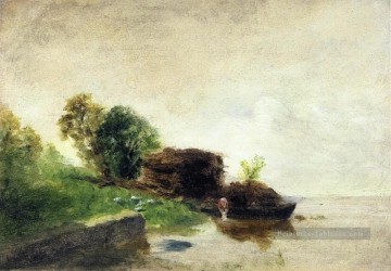 blanchisseuse sur les rives de la rivière Camille Pissarro Peinture à l'huile